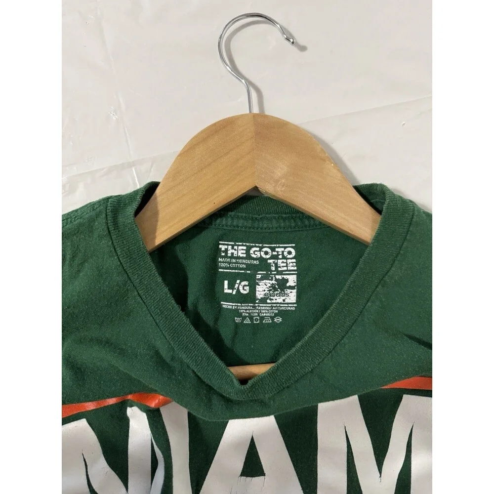 Adidas Miami Hurricanes T Shirt Mens Large Green NCAA Football Canes Logo Tee